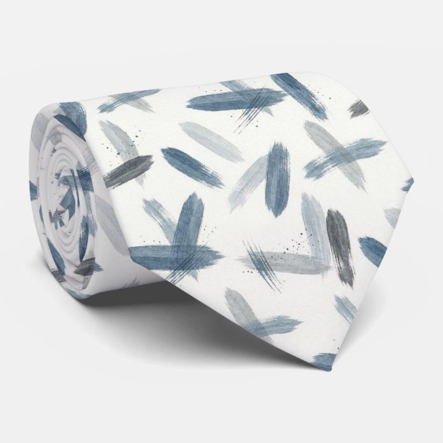 Skifferblå falsk silke | Abstrakt designer stil Slips (Rullad)