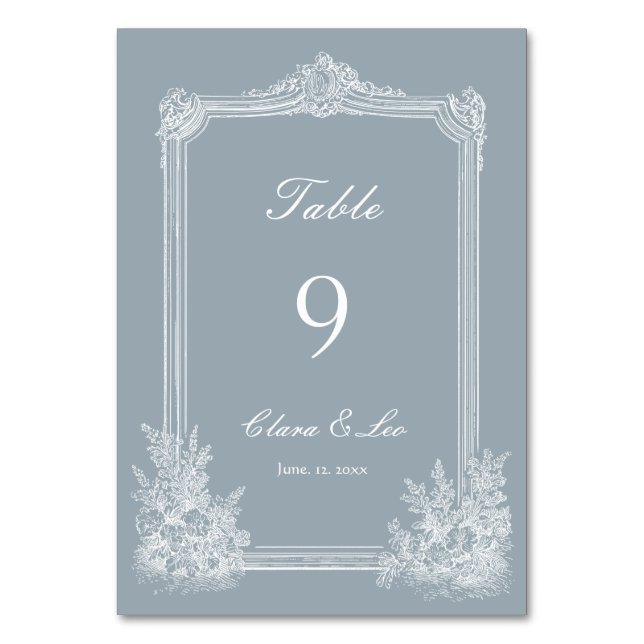 Skifferblå fransk countrybröllop bordsnummer (Framsidan)
