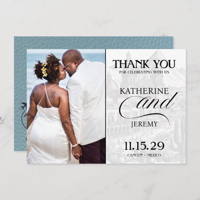 Skifferblå mexikanskt pass tack kort (Fram/baksida)