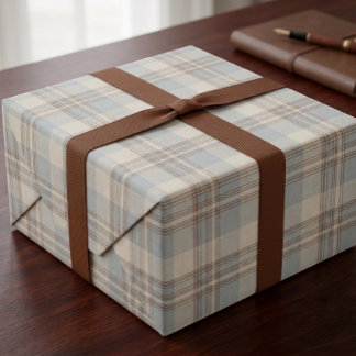 Skifferblå Rost Crème Tartan Rutig Preppy Presentpapper
