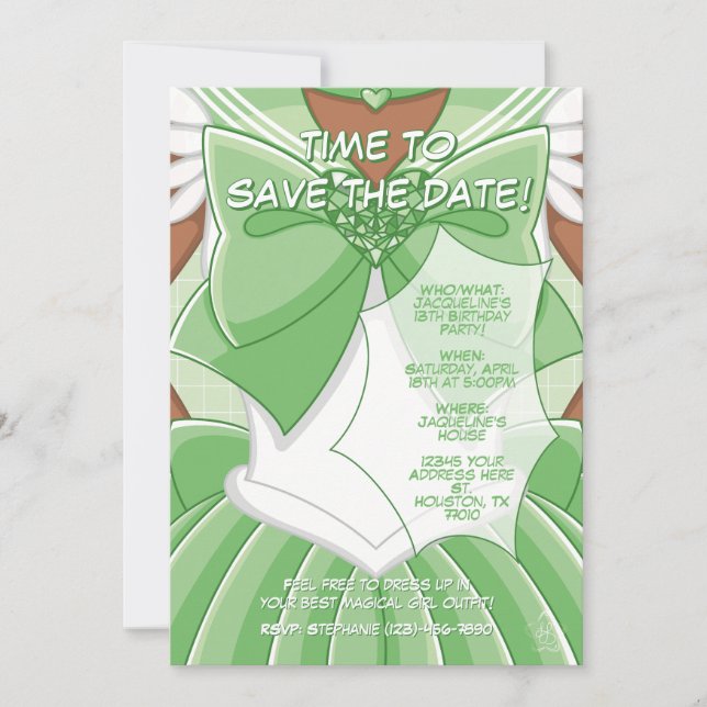 [SKII] Green Magical Girl Birthday Invitation Inbjudningar (Framsida)