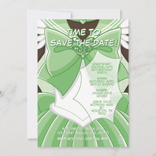 [SKIII] Green Magical Girl Birthday Invitation Inbjudningar (Framsida)
