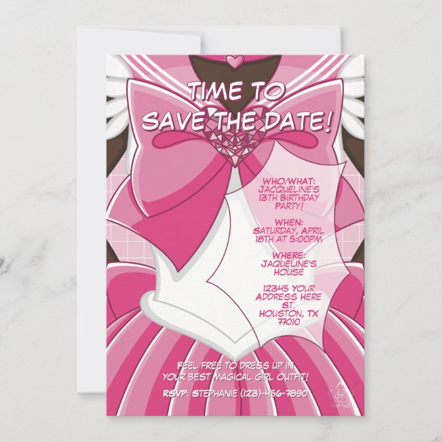 [SKIII] Pink Magical Girl Birthday Invitation Inbjudningar (Framsida)
