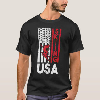 Skiing Amerika Flagga Skier Fars dag T Shirt