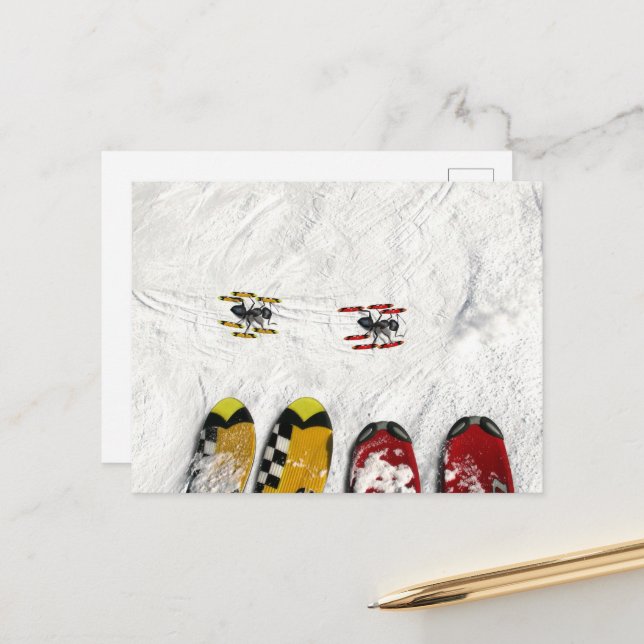 Skiing Ants Vykort (Fram/Back In Situ)