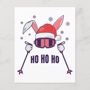 Skiing av Santa Rabbit med Santa Hat och skidpoler Flygblad