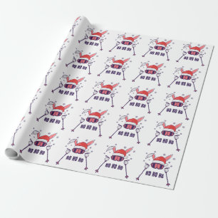 Skiing av Santa Rabbit med Santa Hat och skidpoler Presentpapper
