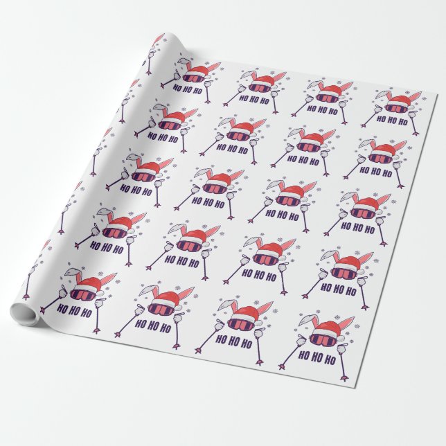 Skiing av Santa Rabbit med Santa Hat och skidpoler Presentpapper (Utrullad)