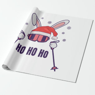 Skiing av Santa Rabbit med Santa Hat och skidpoler Presentpapper
