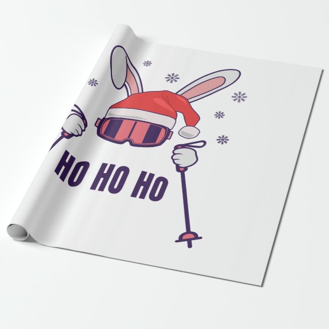 Skiing av Santa Rabbit med Santa Hat och skidpoler Presentpapper (Utrullad)