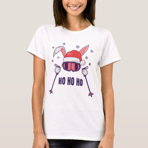 Skiing av Santa Rabbit med Santa Hat och skidpoler T Shirt