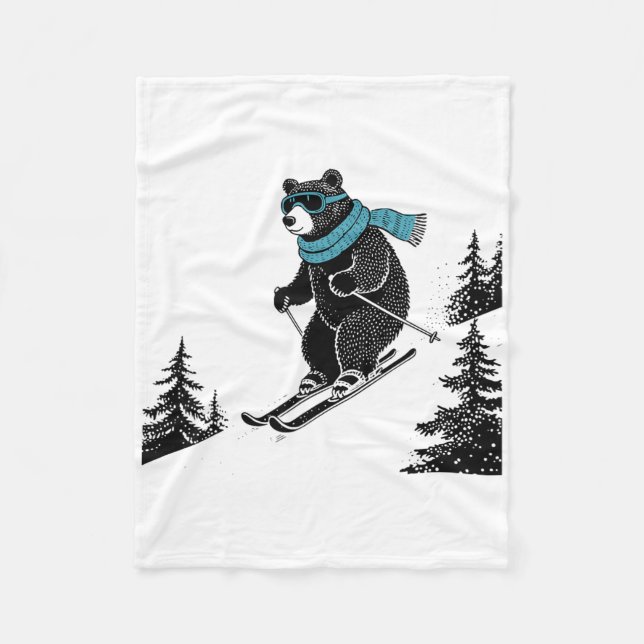 Skiing Bear, Funny Wintersports, Dad Ski Slope, Fu Fleecefilt (Framsidan)