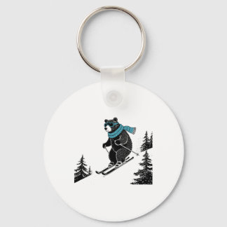 Skiing Bear, Funny Wintersports, Dad Ski Slope, Fu Nyckelring