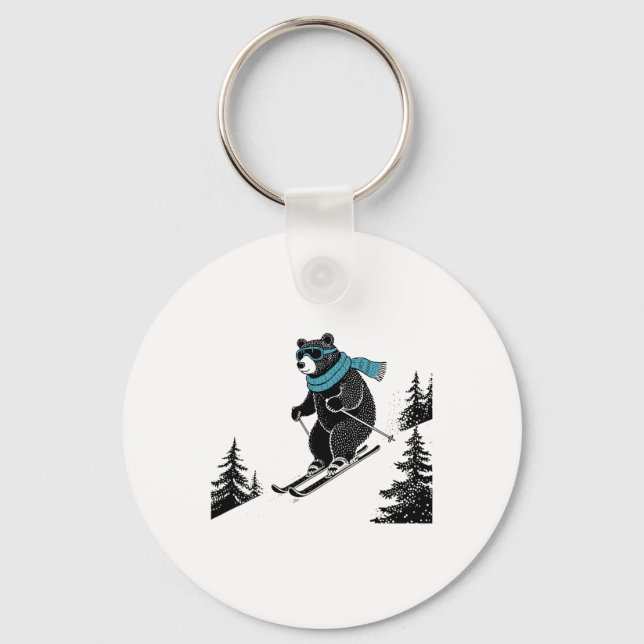 Skiing Bear, Funny Wintersports, Dad Ski Slope, Fu Nyckelring (Framsida)