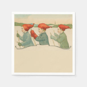Skiing boys, Old Scandinavian, jul Pappersservett