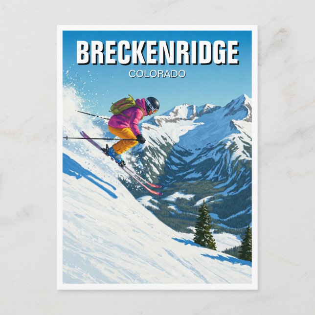 Skiing Breckenridge Colorado Skier Travel Vykort (Framsida)