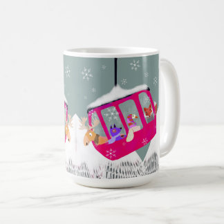 Skiing Cute Animal Friends  in Gondola Mug Kaffemugg