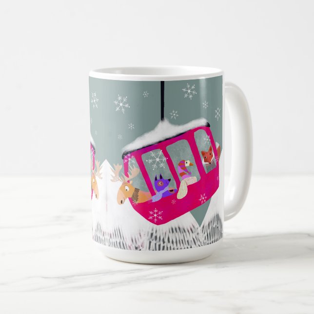 Skiing Cute Animal Friends  in Gondola Mug Kaffemugg (Framsida höger)