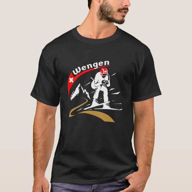 Skiing  Downhill Skier  Wengen  Ski  T Shirt (Framsida)