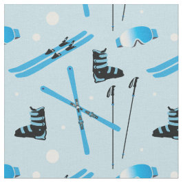 Skiing Equipment Skis Boots and Poles Pattern Tyg