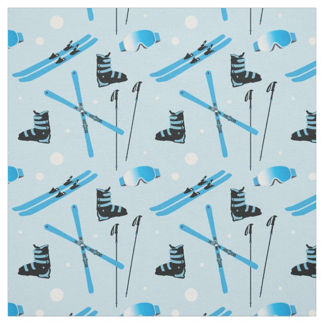 Skiing Equipment Skis Boots and Poles Pattern Tyg (Provkarta)