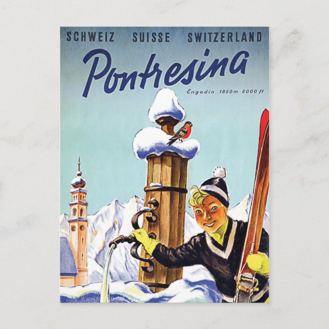 Skiing girl in Pontresina, Schweiz Vykort (Framsida)