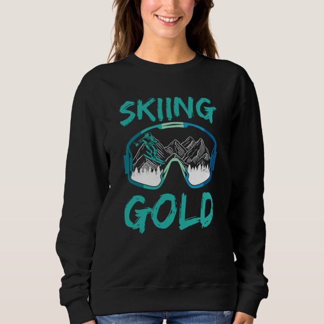 Skiing Gold Hobby Winter Sports Skier Ski T Shirt (Framsida)