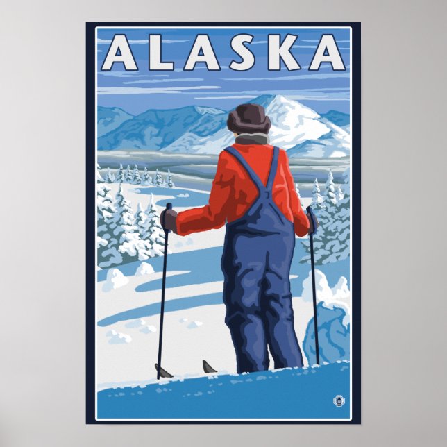 Skiing i Alaska Vintage resor Poster (Framsidan)