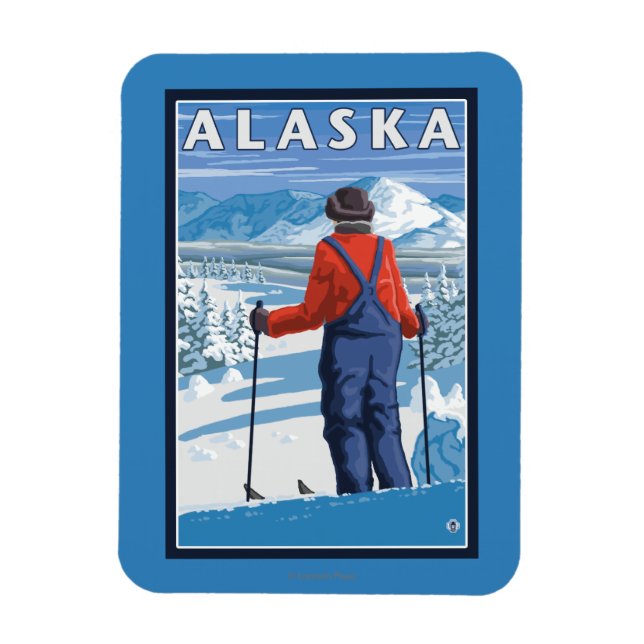 Skiing i Alaska Vintage resor Poster Magnet (Vertikal)
