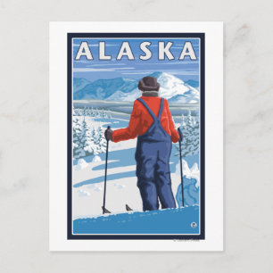 Skiing i Alaska Vintage resor Poster Vykort