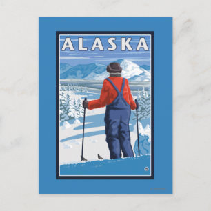 Skiing i Alaska Vintage resor Poster Vykort