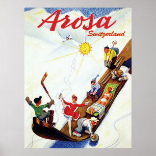 Skiing i Arosa, Schweiz Poster