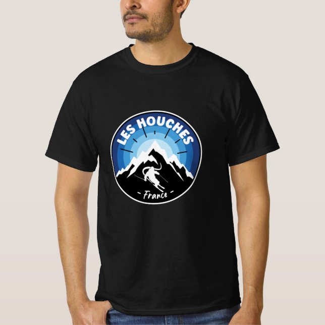 Skiing In Les Houches France Blue T Shirt (Framsida)