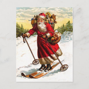Skiing Jultomten Helg Vykort