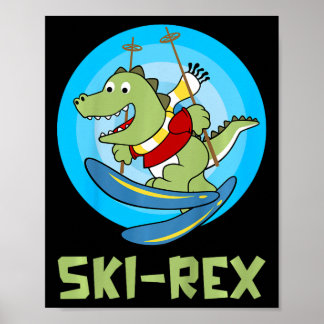 Skiing Kids Ski-rex Funny Dino Småbarn Funny Poster