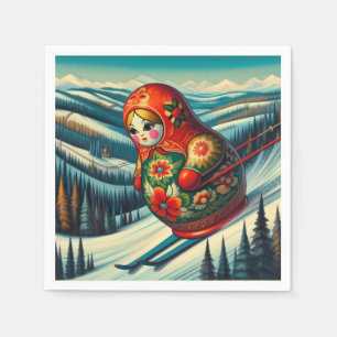Skiing Matryoshka Doll Winter Snö Pappersservett