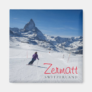 Skiing med Mt. Matterhorn i Zermatt, Schweiz Magnet