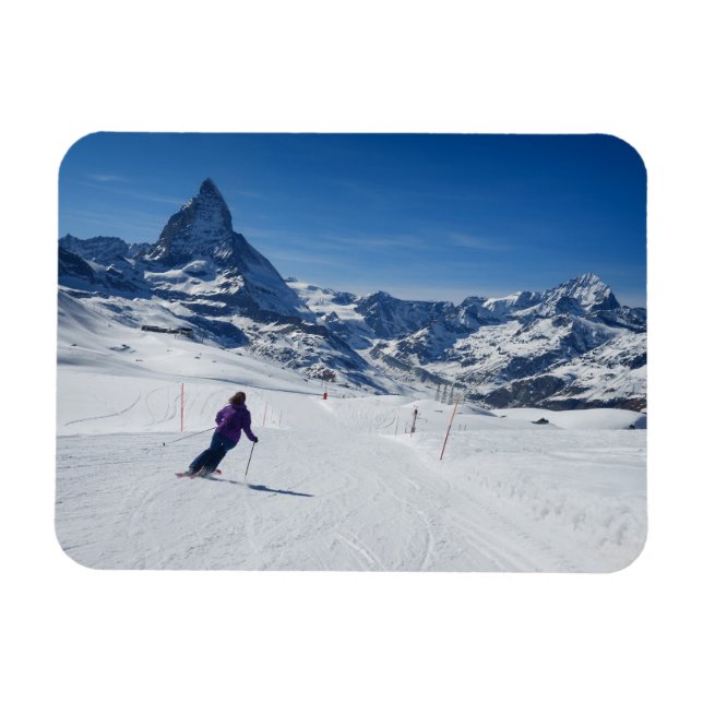 Skiing med Mt. Matterhorn i Zermatt, Schweiz Magnet (Horisontell)