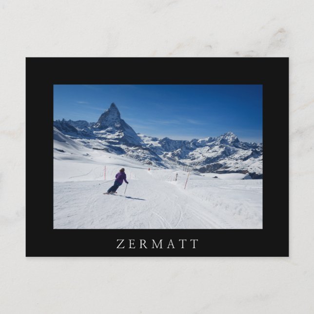 Skiing med Mt. Matterhorn i Zermatt, Schweiz Vykort (Framsida)