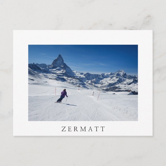 Skiing med Mt. Matterhorn i Zermatt, Schweiz Vykort (Framsida)