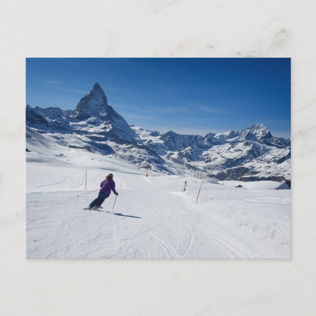 Skiing med Mt. Matterhorn i Zermatt, Schweiz Vykort (Framsida)
