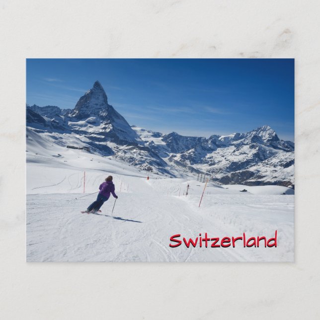 Skiing med Mt. Matterhorn i Zermatt, Schweiz Vykort (Framsida)