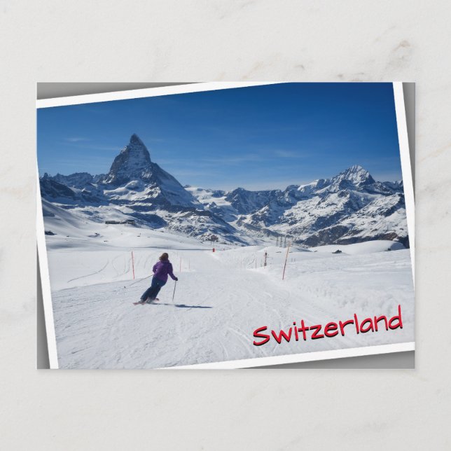 Skiing med Mt. Matterhorn i Zermatt, Schweiz Vykort (Framsida)