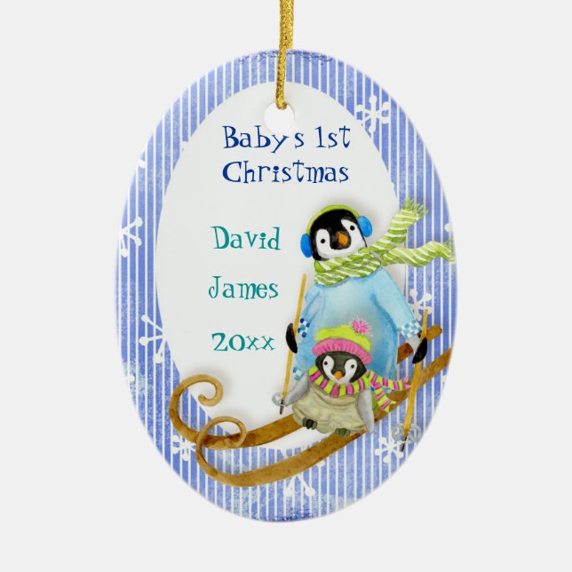 Skiing Penguin Baby 1st jul Ornament (Framsidan)