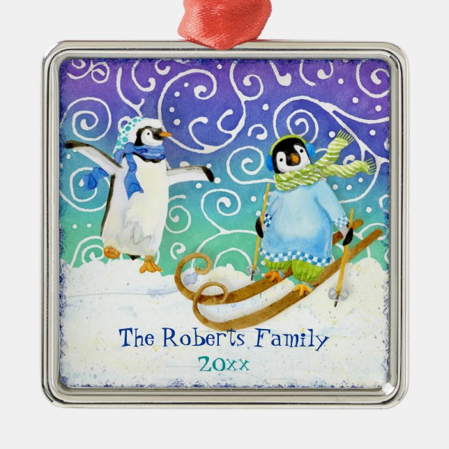 Skiing Penguin Baby 1st jul Ornament (Framsidan)