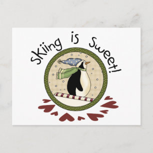Skiing Penguin Helgdag T-shirts och Gifts Helg Vykort