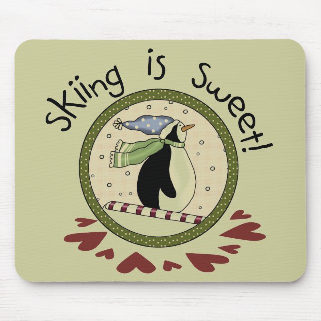 Skiing Penguin Helgdag T-shirts och Gifts Musmatta (Framsidan)