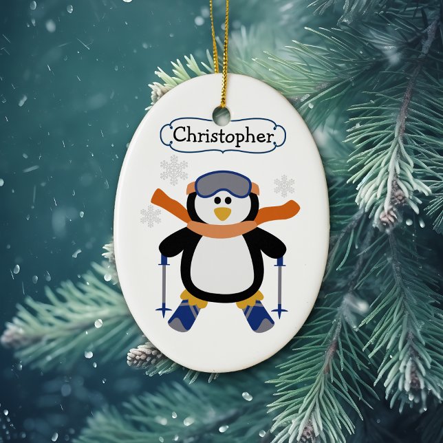 Skiing Penguin Personlig Julgransprydnad Keramik (Skapare uppladdad)