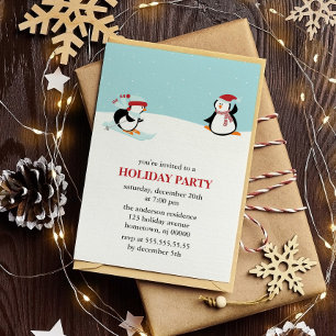 Skiing Penguins Julfest Inbjudningar