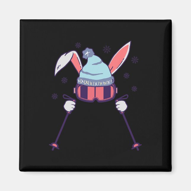 Skiing Rabbit With Goggles And Ski Beanie Winter S Magnet (Framsidan)